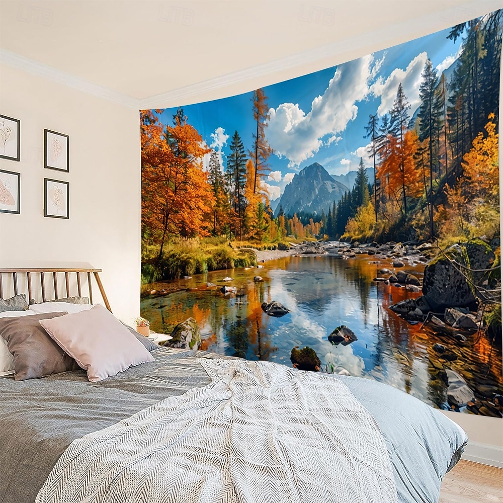 Forest Plants Waterfalls Lake Scenery Tapestry Modern Scenery Beautiful Bedroom Living Room Dormitory University Dormitory Shooting Background Decorative Home Decoration 2026 - E£847.04 –P9