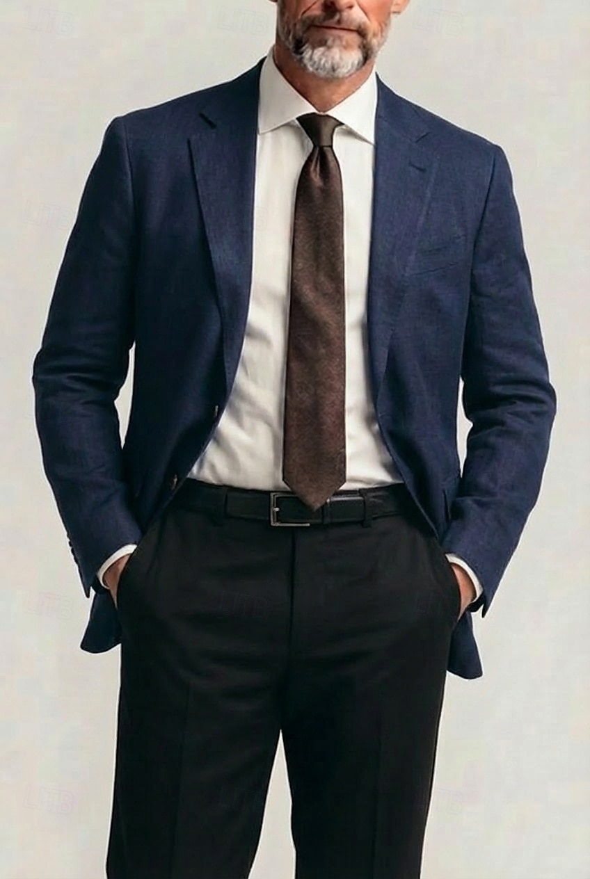 Men Lightweight Jacket Linen Blazer Business Work Formal Lightweight Classic Summer Spring Cotton POLY Solid Color Multiple Pockets Single Breasted Two-button Blazer Navy Blue Dark Green Chocolate 2026 - $68.99 –P3