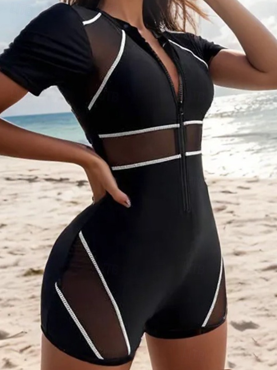 Per donna Costumi da bagno Intero Shorts Costume da bagno Patchwork Cerniera Vacanza Abbigliamento da Spiaggia Blocco di colori Girocollo Maniche Corte Costumi da bagno del 2026 a $21.99 –P3