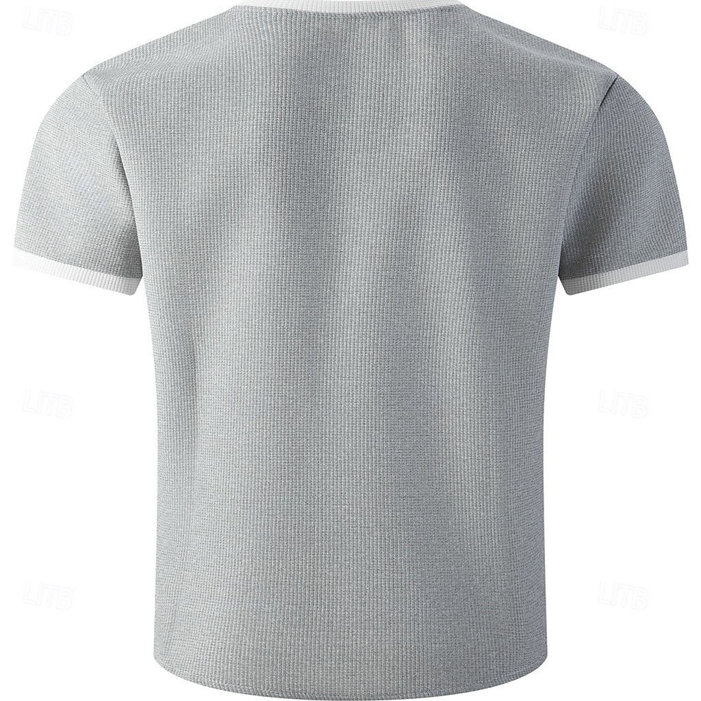 2026年 男性用 ワッフルTシャツ Tシャツ 半袖シャツ ティートップ 半袖 Ｖネック 夏 春 純色 ストリートファッション スタイリッシュ カジュアル パッチワーク 日常 アウトドア ストリートウェア ワイン メンズトップTシャツ  コレクション – $18.99 –P8