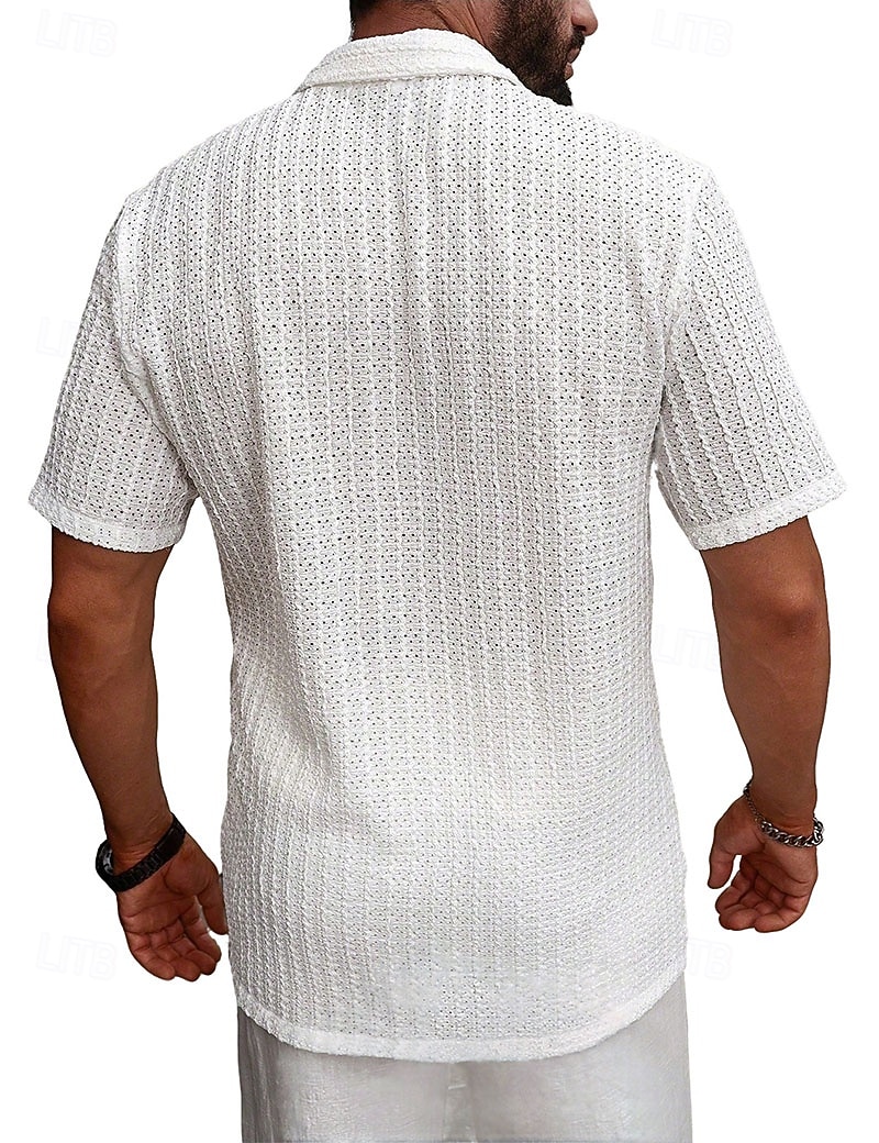 Per uomo Camicia Camicia casual Camicia Jacquard Nero Bianco Kaki Azzurro Manica Corta Semplice Colletto a Camicia Casuale Quotidiano Traforato Abbigliamento Poliestere Elegante Moda Casual del 2026 a $22.99 –P4