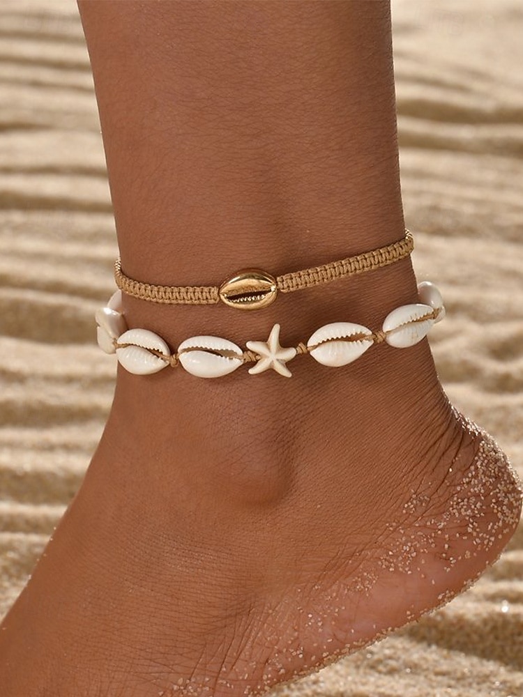 Conjunto de tornozeleiras femininas estilo boêmio com conchas, multicoloridas, ajustáveis, perfeitas para férias na praia e uso casual no dia a dia. de 2026 por $7.99 –P1