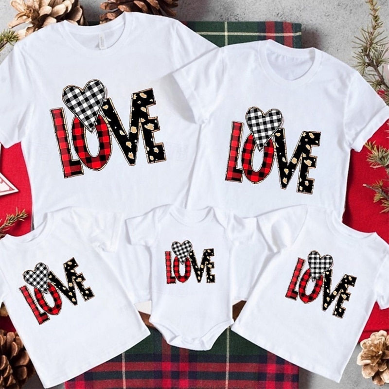 Family T shirt Heart Graphic Casual Print Black White Pink Short Sleeve Active Matching Outfits 2026 - $21.99 –P4