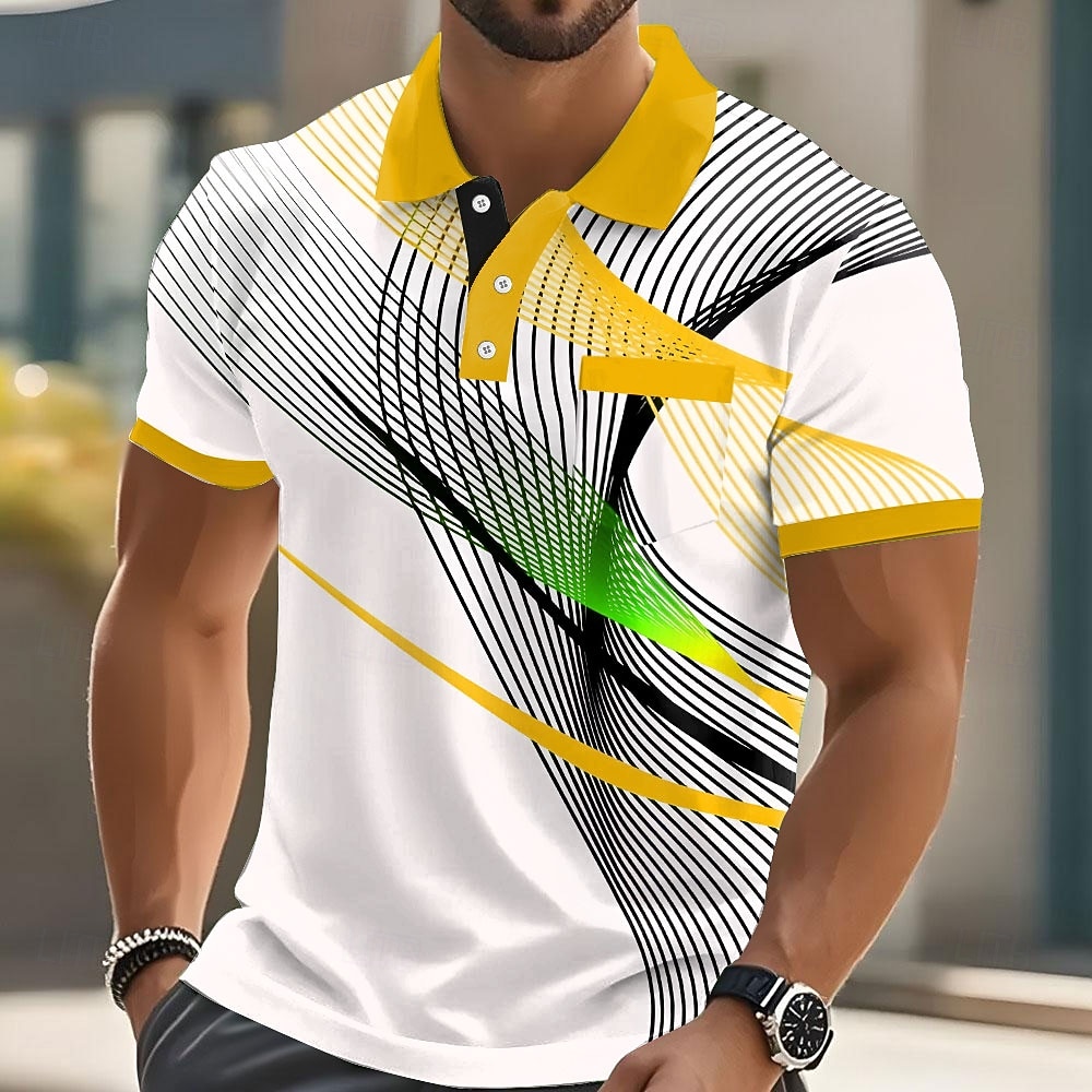 Per uomo Geometrico Polo Manica Corta Magliette polo Camicie con Colletto Business Casual All'aperto Athleisure Abbigliamento quotidiano Stampa 3D Bottoni Primavera & Estate Blu azzurro cielo Giallo del 2026 a $24.99 –P3