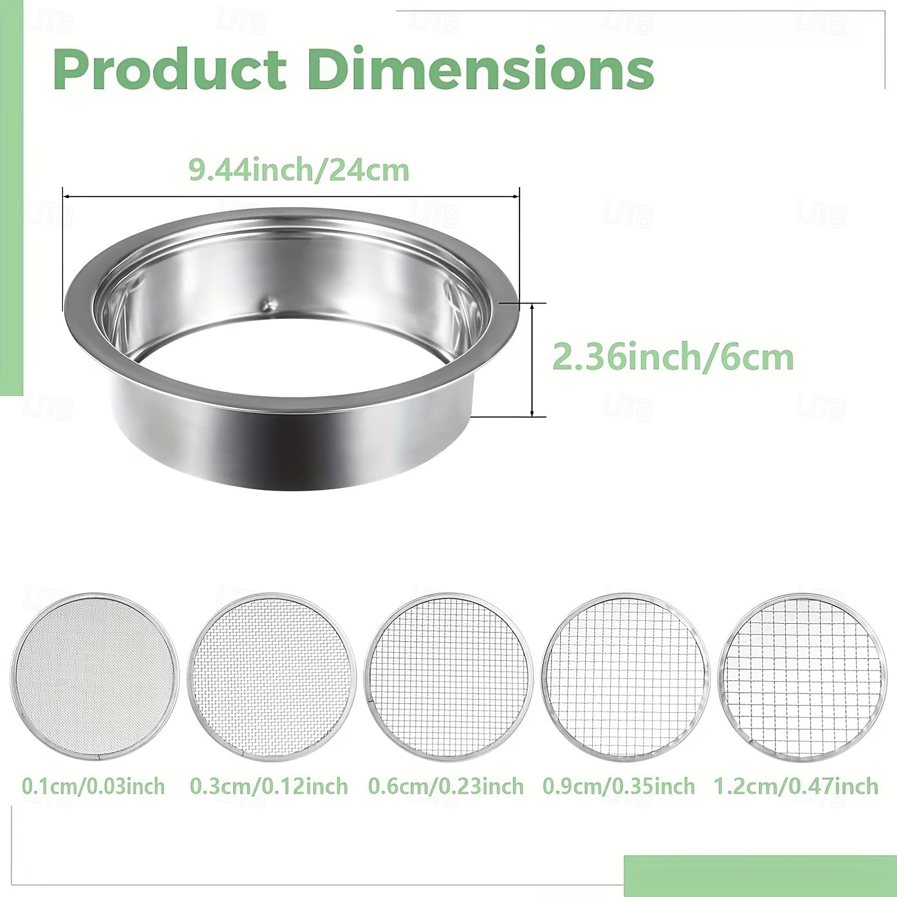 Rostfritt stålsiktset för trädgårdsskötsel med 5 storlekar 1/3/6/9/12 mm utbytbara maskor inklusive spade, perfekt för trädgårdsskötsel &, jordsiktverktyg, avtagbar kompostskärm för jord, sand, stenar 2026 - $39.99 –P8