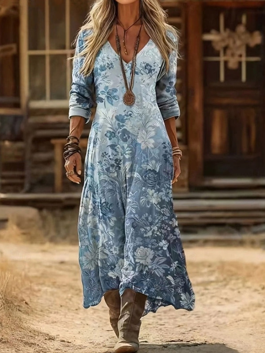 women's vintage boho dresses Vintage Sleeve Ruffles Bohemian Maxi Dress I Love that Boho