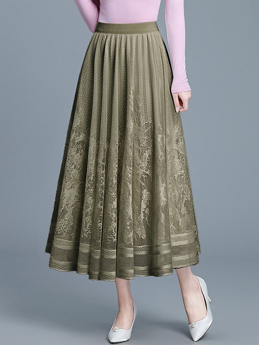 Per donna Gonna da vacanza Elegante Moda Casual Maxi Vita Alta Gonne Floreale Jacquard Elasticizzato Quotidiano Streetwear Nero Bianco Verde Primavera del 2026 a $33.99 –P2