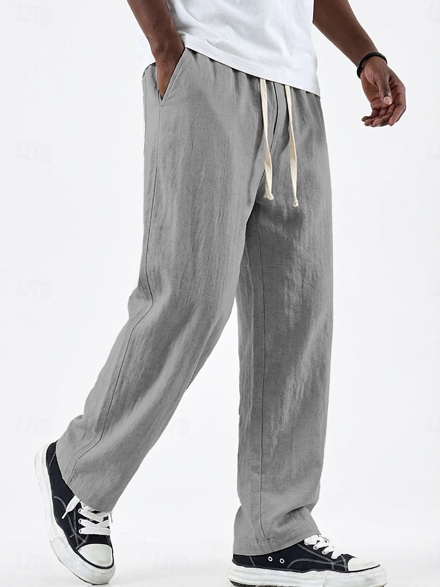 Homme Pantalons en Lin Pantalons Pantalon d'été Pantalons Amples Avec Poches Taille Élastique Jambe Droite Couleur Unie Confortable Respirant Longueur complète Occasionnel Quotidien Fête Vacances Mode de 2026 ? $24.99 –P4