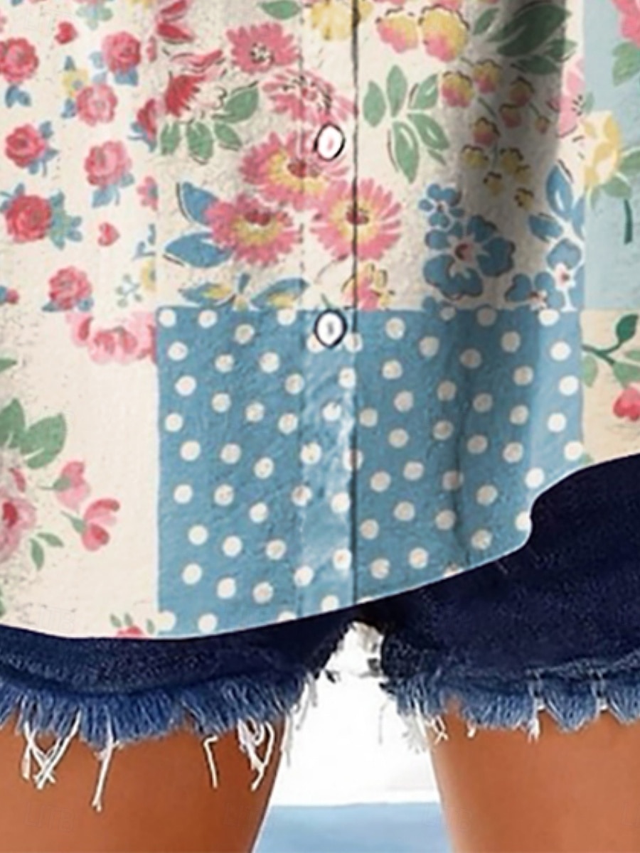 Femmes Chemise Boutons Imprimé Fleuri Graphique Vacances Quotidien Occasionnel Manche Courte Col en V Hauts Réguliers Quotidien Fête Sortir Bleu Été Printemps de 2026 ? $28.99 –P3