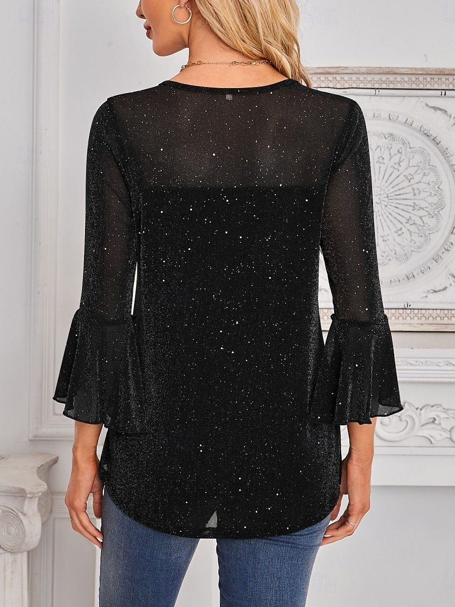 Dame Skjorte Bluse Netting عادي Stilfull Klassisk Moderne Langermet Crew-hals Vanlige topper Daglig Ferie Ut på byen Blå Svart Rød Grønn Sommer Vår 2026 - $28.99 –P6