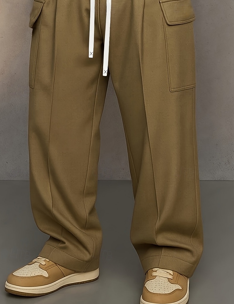 Men's Trousers Casual Pants Drawstring Pocket Plain Comfort Breathable Full Length Home Outdoor Streetwear Vacation Fashion Blue Khaki Inelastic 2026 - $31.99 –P8