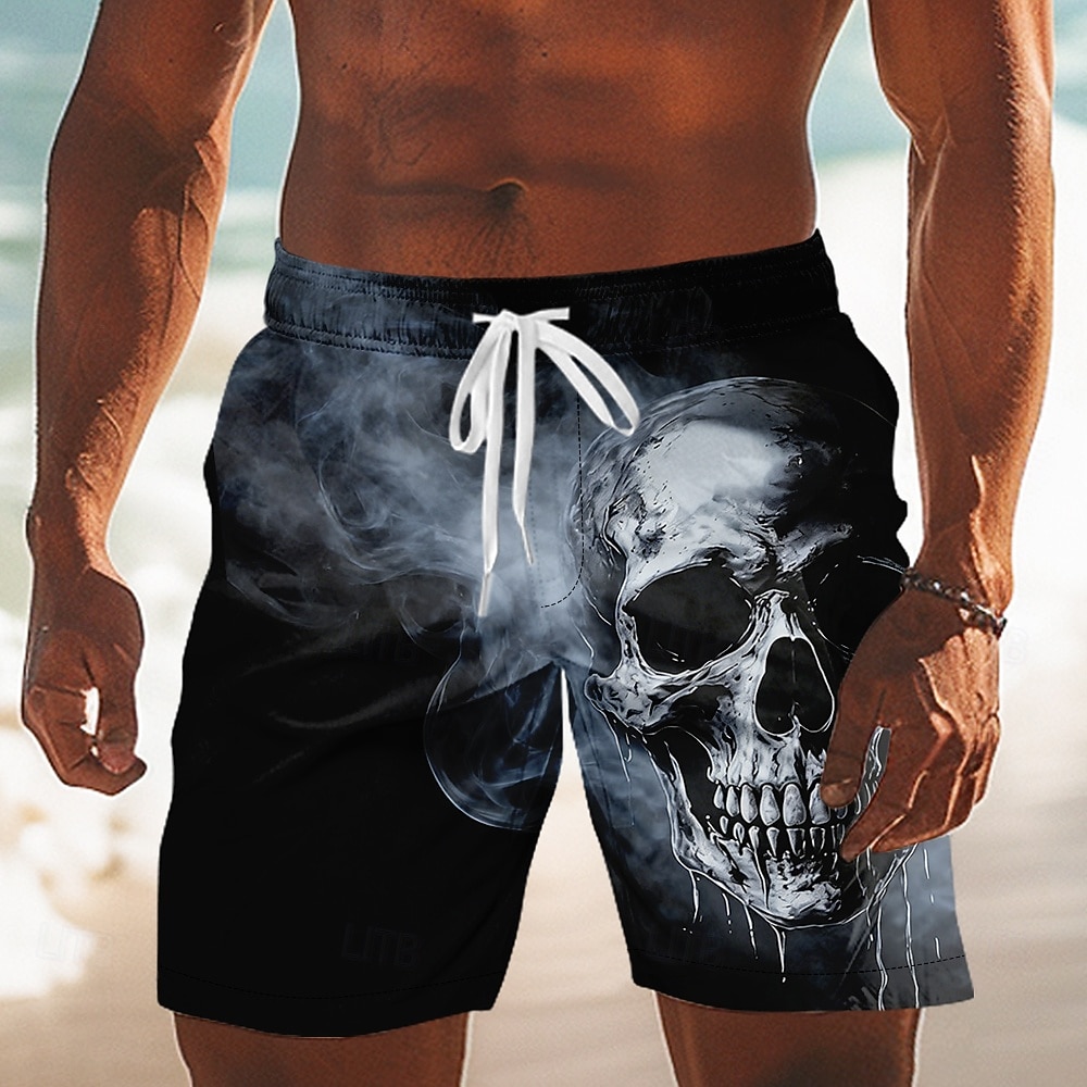 Men's Skull Swim Trunks Bathing Suits Swim Shorts Board Shorts Mid Waist Dark Gothic Style Outdoor Vacation Dailywear Side Pockets Mesh Lining Elastic Drawstring Waist Designer Clothing Apparel 2026 - $20.99 –P1
