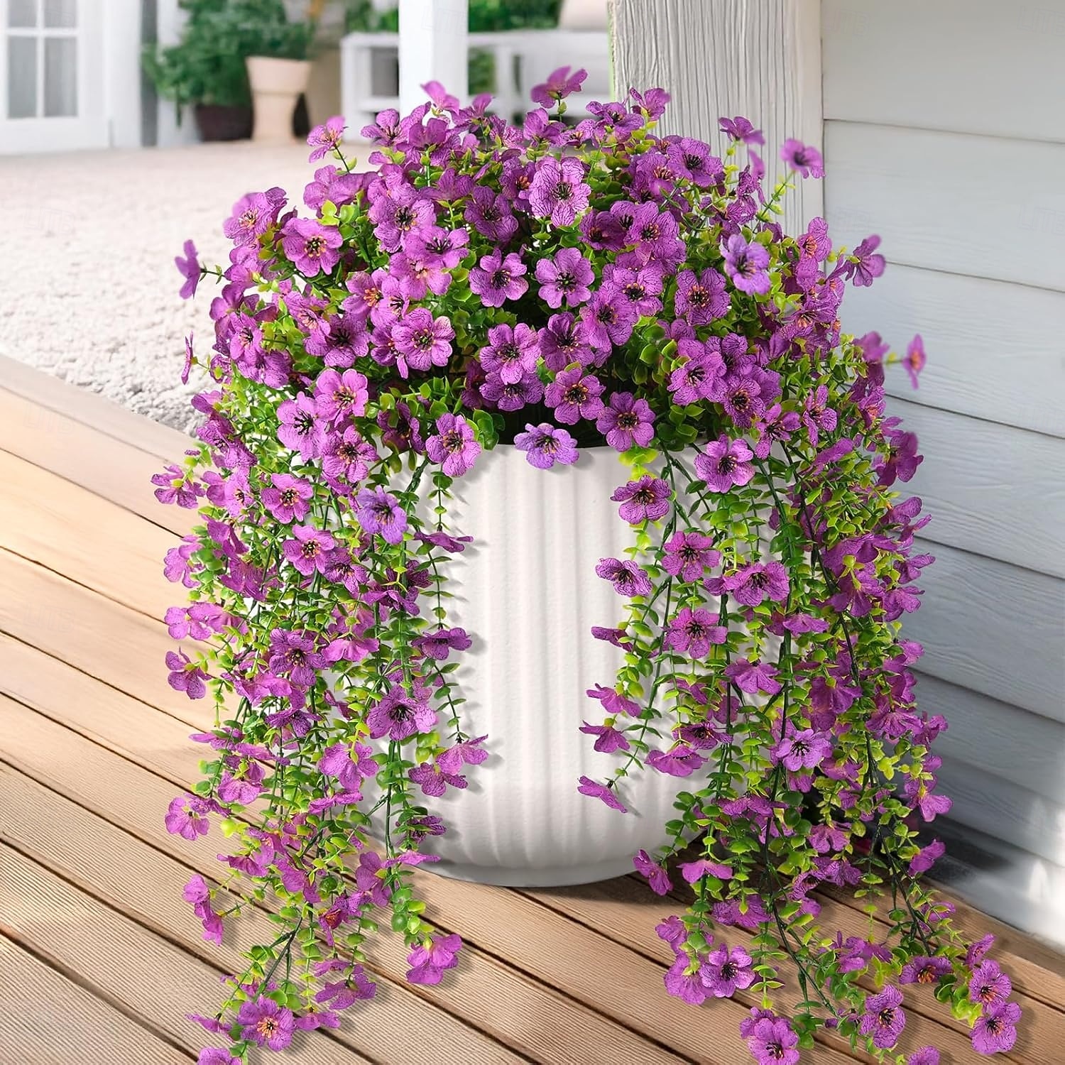 4 Pcs Artificial Hanging Flowers Plants for Outdoor Spring Decoration,Faux Silk Violet with Eucalyptus Leaves,UV Resistant for Outside Home Indoor Planter Porch Patio Balcony Yard Decor 2026 - $21.99 –P9
