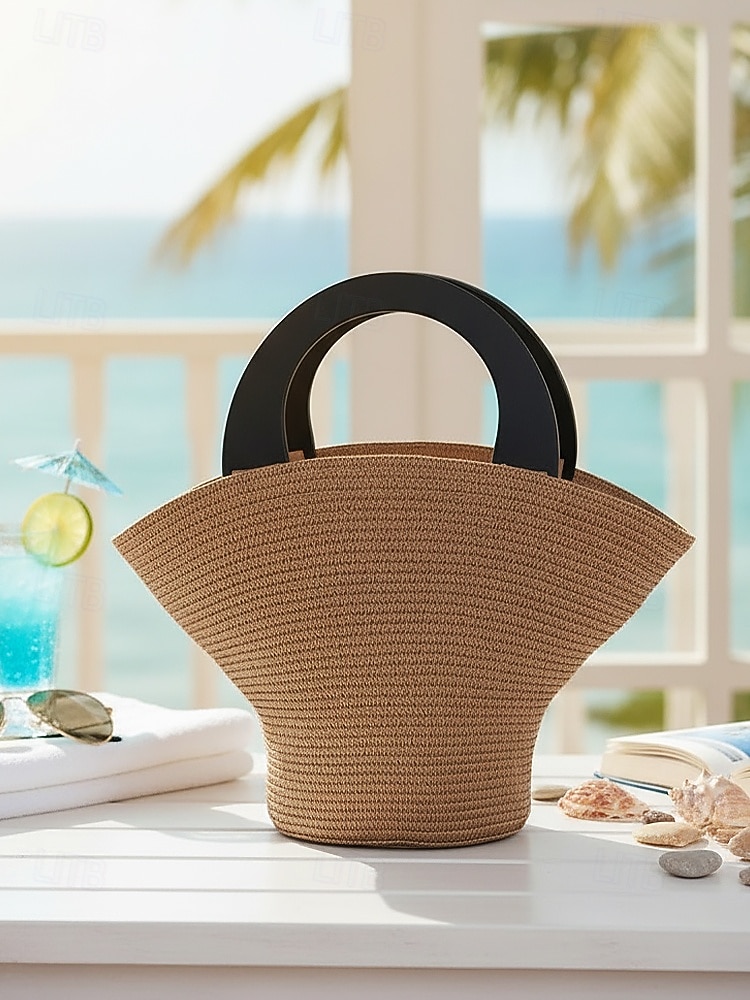 Duża damska torebka ze słomy plecionej, wielokolorowa, z ekologicznego plecionego materiału, stylowa letnia torba, idealna na co dzień, na wakacje na plaży i do kurortu 2026 - $24.99 –P7