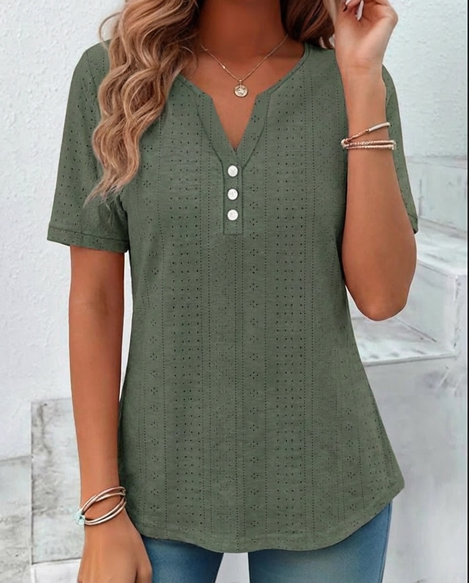 Dam T-shirt Summer Tops Blus Stylish Klassisk Kortärmad V-hals Vanliga toppar Dagligen Utekväll Helgen Blå Svart Vit Rodnande Rosa Purpur Sommar Vår 2026 - $22.99 –P5