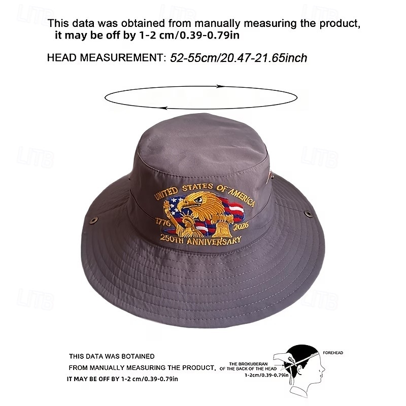 Vyšívaný rybářský klobouk k 250. výročí USA, americký kbelík k 250. výročí, 1776-2026, skládací vlastenecké sluneční klobouky pro muže i ženy, prodyšné a univerzální pro všechna roční období. 2026 - $21.99 –P9