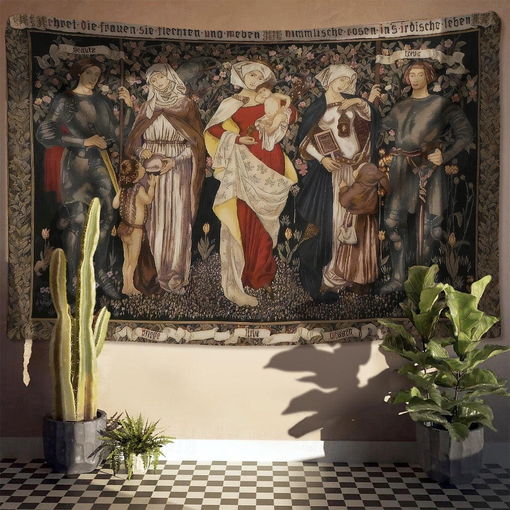 Tapisserie murale médiévale représentant le roi Arthur, un chevalier, avec le texte d'Arthur, une croix celtique et un écu royal. Tissu vintage à suspendre, idéal pour une bibliothèque, un garage de 2026 ? $42.99 –P9