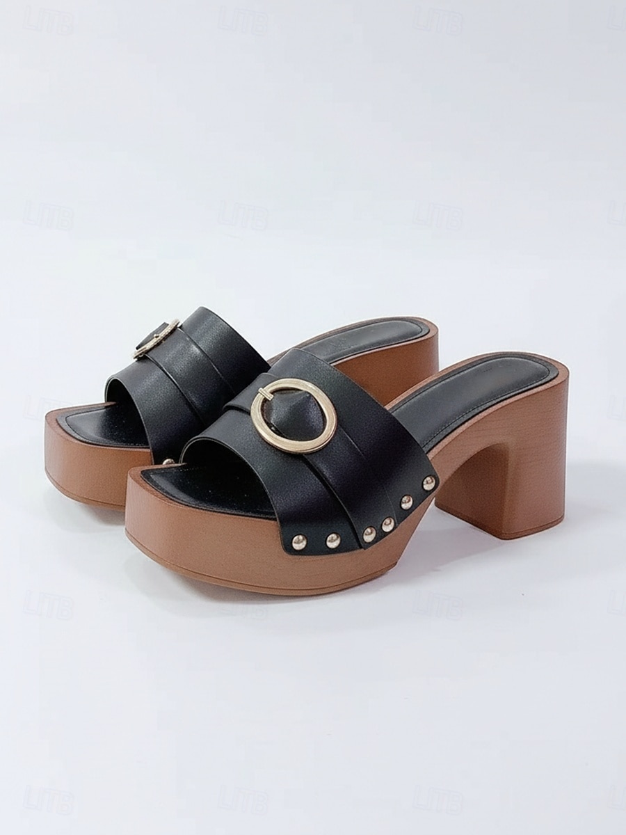 Sandali neri da donna con tacco grosso e fibbia – comodi sandali con plateau e punta aperta, ideali per occasioni casual, feste in giardino e per tutti i giorni. del 2026 a $42.99 –P1