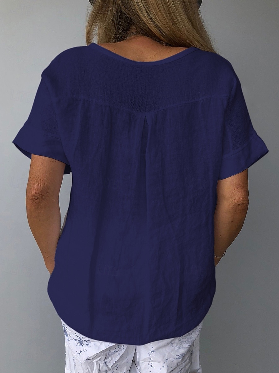 Damen Leinenhemd T Shirt T-Shirt Druck Blumen Grafik Mode Klassisch Lässig Kurzarm V Ausschnitt Normale Oberteile Täglich Ausgehen Wochenende Weiß Gelb Marineblau Grau Leicht Blau Sommer Frühling 2026 - $19.99 –P7