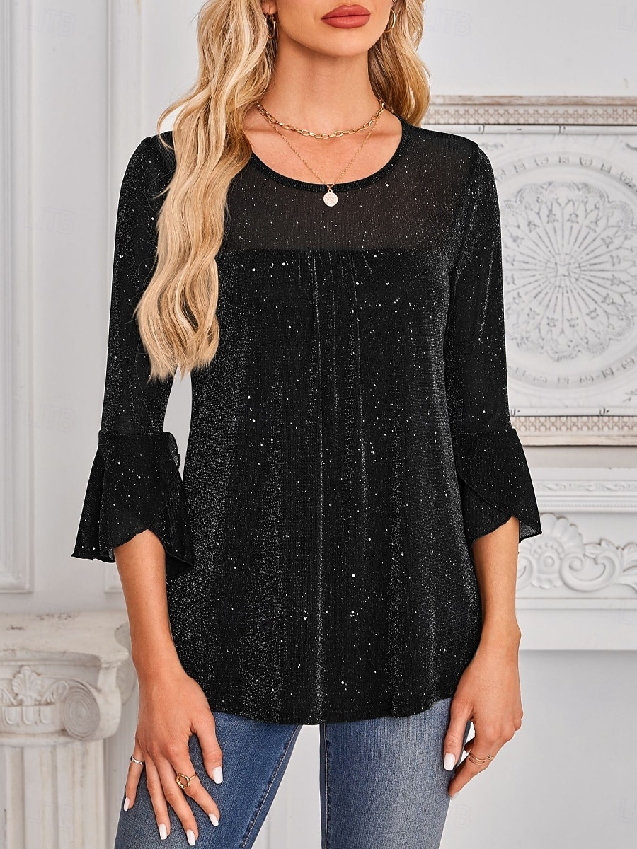 Dame Skjorte Bluse Netting عادي Stilfull Klassisk Moderne Langermet Crew-hals Vanlige topper Daglig Ferie Ut på byen Blå Svart Rød Grønn Sommer Vår 2026 - $28.99 –P5