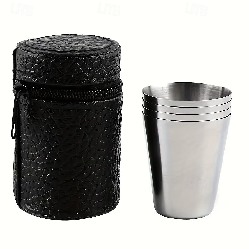 Juego de 5 vasos de acero inoxidable, vasos de vino portátiles con estuche de cuero, diseño en forma de bala, ideales para acampar, bares y restaurantes, duraderos y apilables, disponibles en 2026 - $12.99 –P5