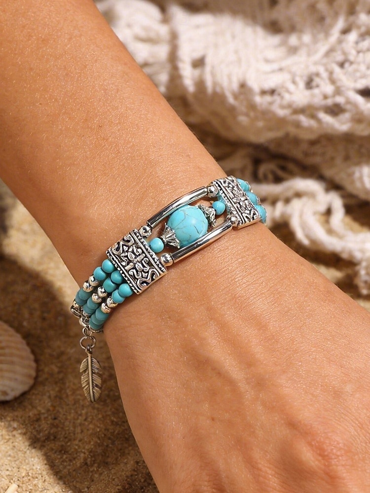 Naisten boheemityylinen turkoosi metalliseosrannekoru, monivärinen, ihanteellinen jokapäiväiseen käyttöön, lomalle ja matkoille 2026 - $9.99 –P2