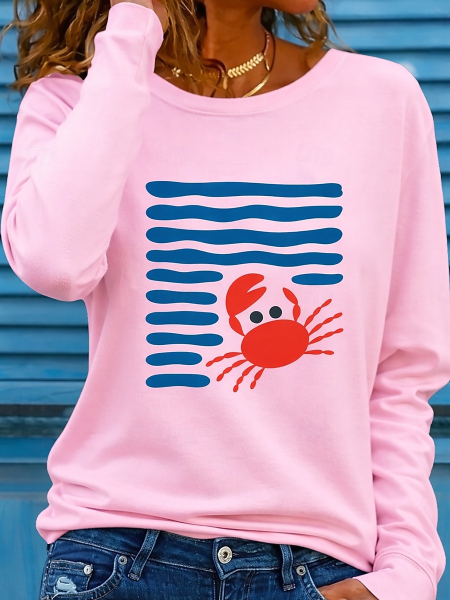Per donna Maglietta Stampato Grafico Geometrico Oceano Moda Elegante Classico Manica Lunga Girocollo Top Regolari Quotidiano Weekend Blu Nero Bianco Rosa Estate Primavera Autunno del 2026 a $24.99 –P5