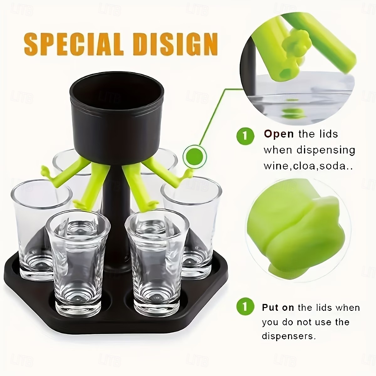 Dozator de băuturi pentru 6 sticle cu suport – vin pentru petreceri în barul de acasă &dozator de whisky, servitor de băuturi cu flux multiplu, turnare uniformă, perfect pentru petreceri tematice 2026 - $22.79 –P9