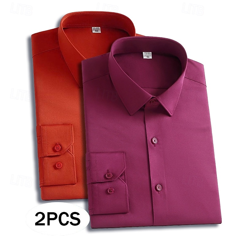 Homme Chemise Chemise habillée Chemise sans repassage Chemise Boutonnée Couleur Unie Quotidien Affaires Orange + bleu Bleu marine + noir orange+rouge Bleu Marine + Rouge manche longue Col Rabattu de 2026 ? $45.99 –P5