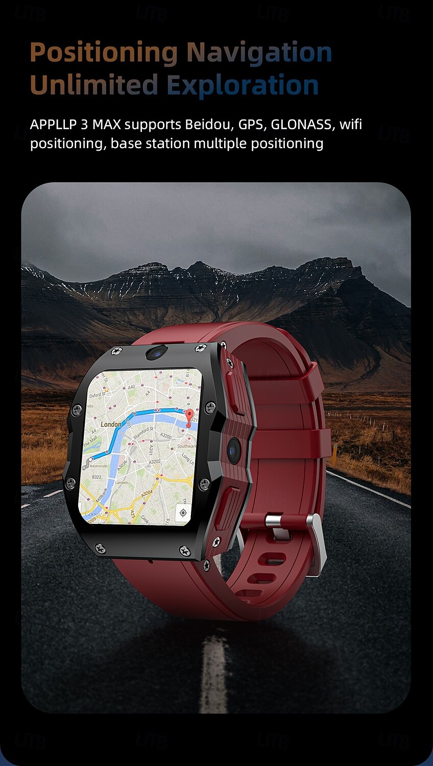 Lokmat appllp 3 max smartwatch 2,02 cala 4G LTE komórkowy smartwatch telefon krokomierz przypomnienie o połączeniach monitor aktywności kompatybilny z Androidem, iOS, GPS unisex, połączenia bez użycia rąk, sterowanie multimediami ipx-4 55 mm 2026 - $334.49 –P7