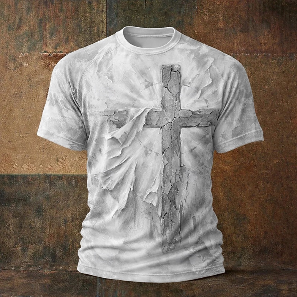 Camiseta bíblica 3D cruz cristiana t-shirt de manga corta camiseta 3D imprimir camiseta de cuello redondo religiosa patriótica casual diaria fiesta azul claro rosa caqui verano primavera ropa 2026 - $21.99 –P4