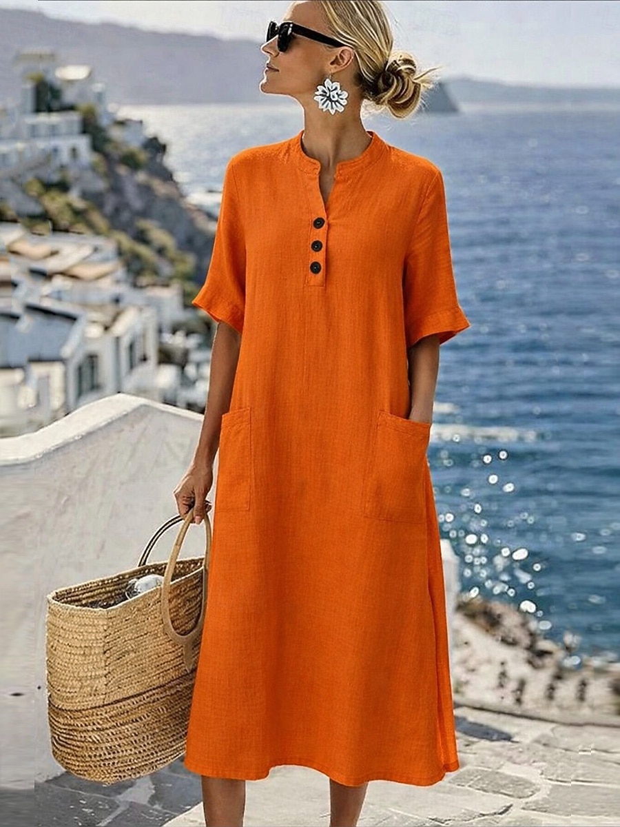 Γυναικεία Μίντι φόρεμα Φόρεμα σε γραμμή Α Καθημερινό Καθημερινά Κανονικό Σκέτο Μισό μανίκι Ζιβάγκο Θαλασσί Μαύρο Βυσσινί Πορτοκαλί Καλοκαίρι Άνοιξη 2026 - $39.99 –P2