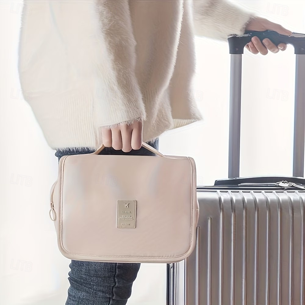 Trousse de toilette en sergé, grande capacité, portable et multifonctionnelle, idéale pour les voyages. Trousse de toilette unisexe avec crochet de suspension, pochette à maquillage, organisateur de de 2026 ? $13.99 –P2