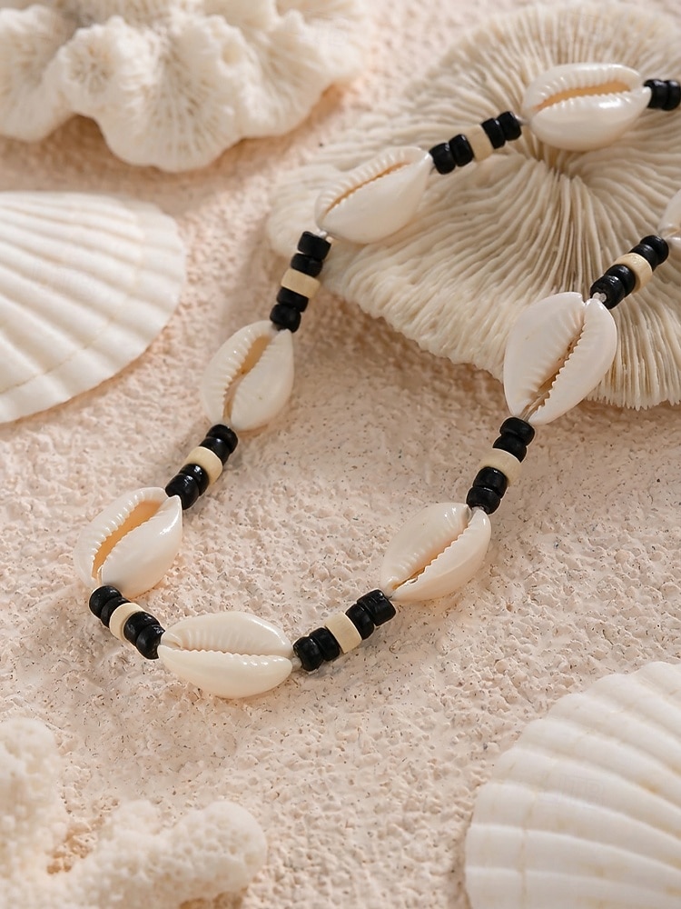 Herrhalsband med träpärlor och snäckor i bohemiskt material, smycken för strandsemester och vardagsaktiviteter, lätt justerbart tillbehör för resor och sommarkläder 2026 - $9.99 –P4