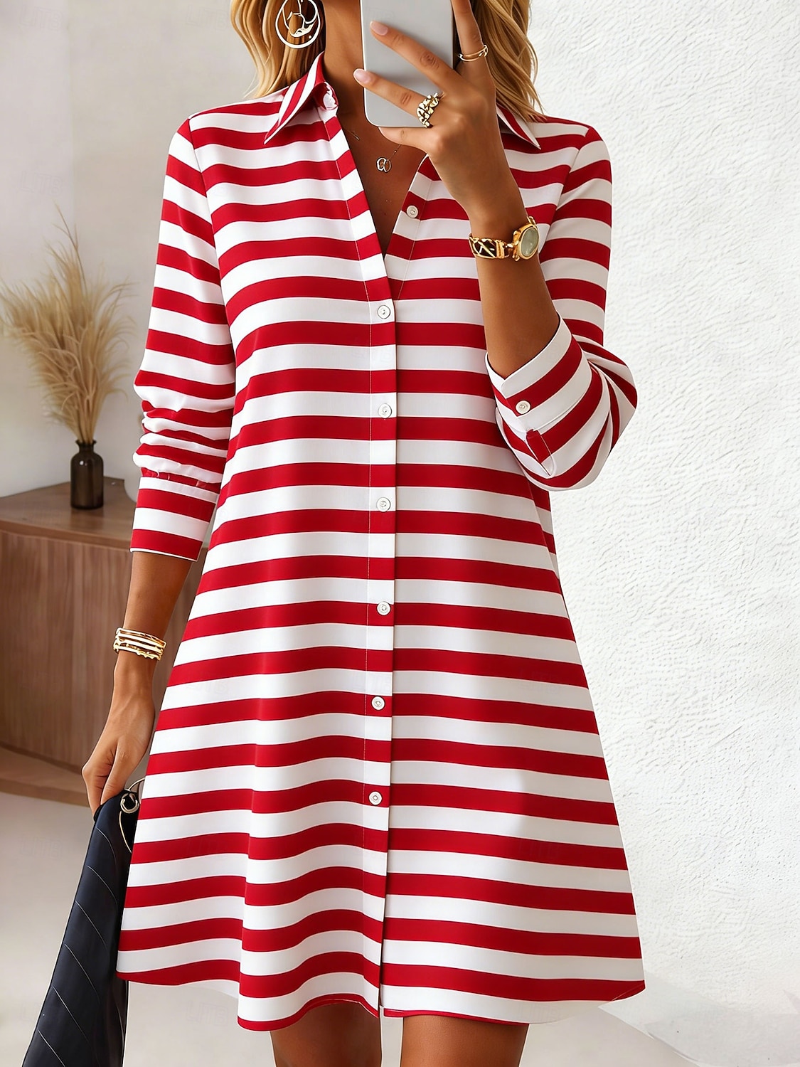 Femmes Robe Longueur Genou Robe Chemise Vacances Anniversaire Occasionnel Plage Coupe régulière Graphique Rayure manche longue Revers Bleu Noir Rouge Été Printemps de 2026 ? $48.99 –P2