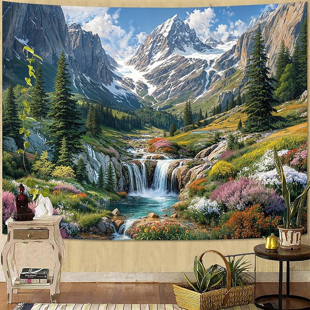 3D Nature Window View Wall Tapestry Serene Lake Mountain Forest ...