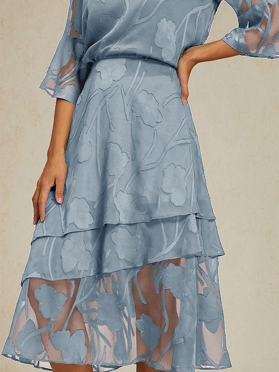 Mujer Falda de encaje Elegante Midi Media cintura Faldas Floral Flores Multi capa Cintura elástica Encaje de ilusión Elástico Diario San Valentín Gris cielo Verano 2026 - $79.99 –P2