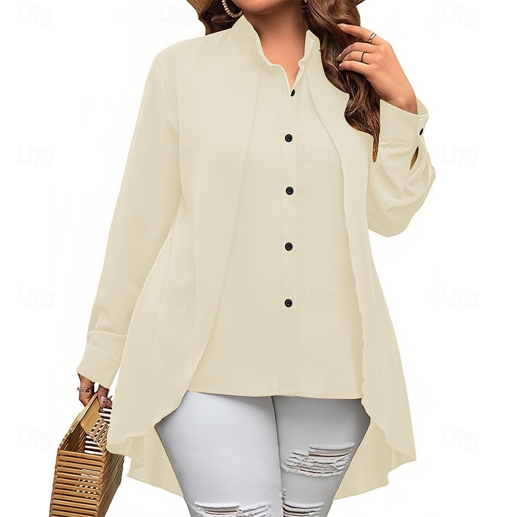 Mulheres Camisa Social Camisa casual camisa de botão Blusa Botões Côr Sólida Elegante Férias Moda Manga Longa Decote V Tops longos Diário Praia Feriado Preto Branco Vermelho Verão Primavera Outono de 2026 por $19.99 –P1