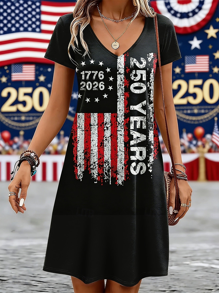 Giorno dell'Indipendenza Americana Per donna Mini Abito Vestito T-Shirt Abito a trapezio Casual Quotidiano Vestibilità regolare Grafico Bandiera Americana Manica Corta Scollo a V Blu Nero Rosso del 2026 a $24.99 –P2