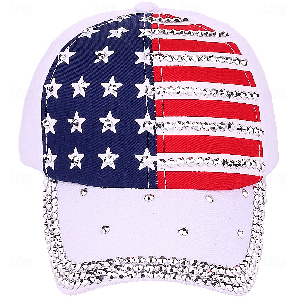 Cappellino da baseball patriottico con bandiera americana e strass a forma di stella, cappellino regolabile da uomo e donna, cappello da sole per esterni, 4 luglio, Giorno dell'Indipendenza, 250° del 2026 a $16.99 –P3