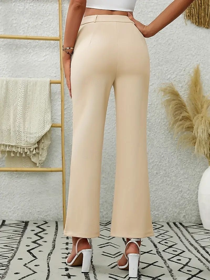 Women's Chinos Pants Trousers Straight Elegant Fashion Streetwear Full Length High Waist Plain Comfy Soft Comfortable Inelastic Business Office Work Navy Black Apricot Summer Spring Fall Regular Fit 2026 - $26.99 –P3