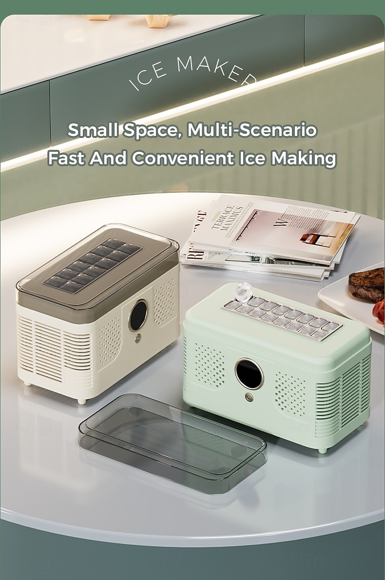 Mini ijsmachine voor op het bureau, draagbare ijsmachine voor thuis, kantoor of camper, maakt ijs in 10-15 minuten, compacte kleine ijsmachine met 12/16 ijsblokjes per cyclus. 2026 - $146.99 –P5