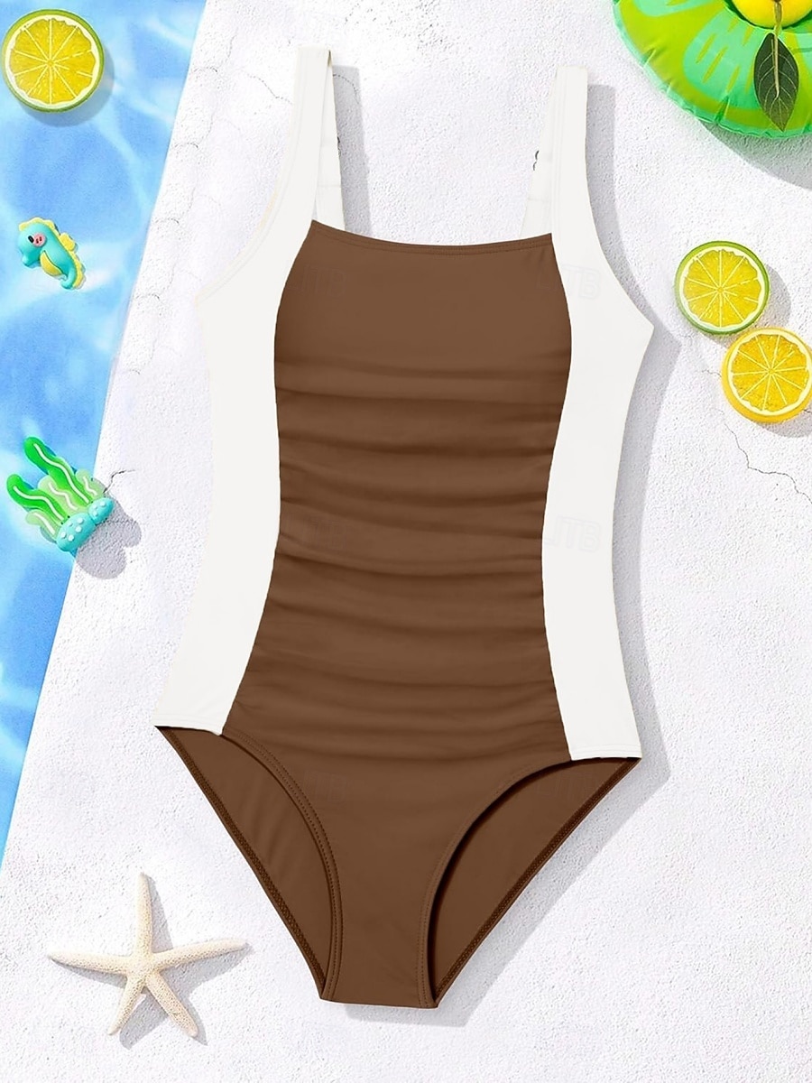 Kids Girls' Swimsuit Outdoor Beach Color Block Vacation Fashion Patchwork Bathing Suits 4 years+ Summer Blue Black 2026 - $18.99 –P5