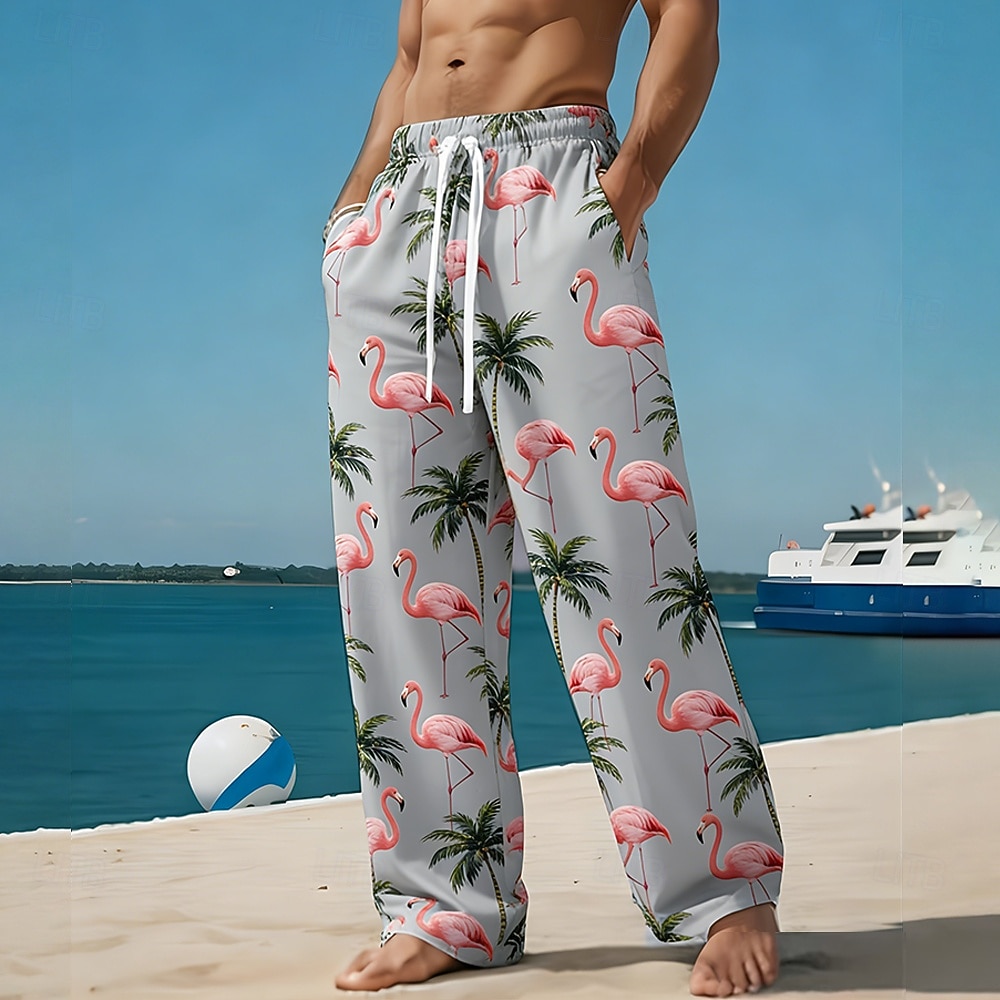Herr Flamingo Fågel Kokosnötsträd Långbyxor Casual byxor Säckiga byxor Medium Midja Hawaiisk Utomhus Semester Standkläder Elastisk dragsko i midjan Linneliknande byxor med fickor Sommar Vår 3D-tryck 2026 - $27.99 –P2