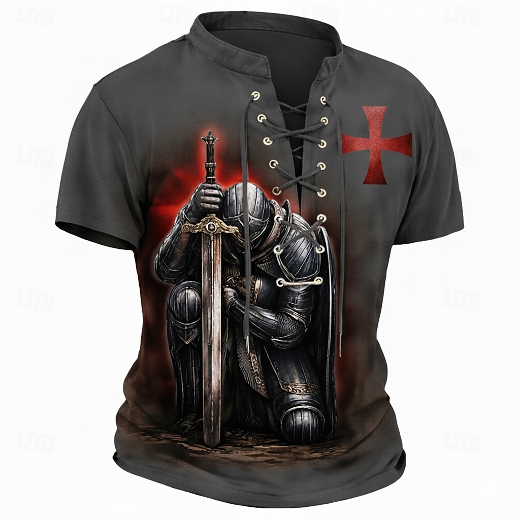 Cămașă T-Shirt Bărbați Cruzadelor Cavaler Îngenuncheat Cavalerii Templierilor Medieval Vintage T-Shirt Toată Imprimare Cu Siret Gât În Vee Onoare Războinic Manșon Scurt Superior Retro Streetwear 2026 - $23.99 –P3