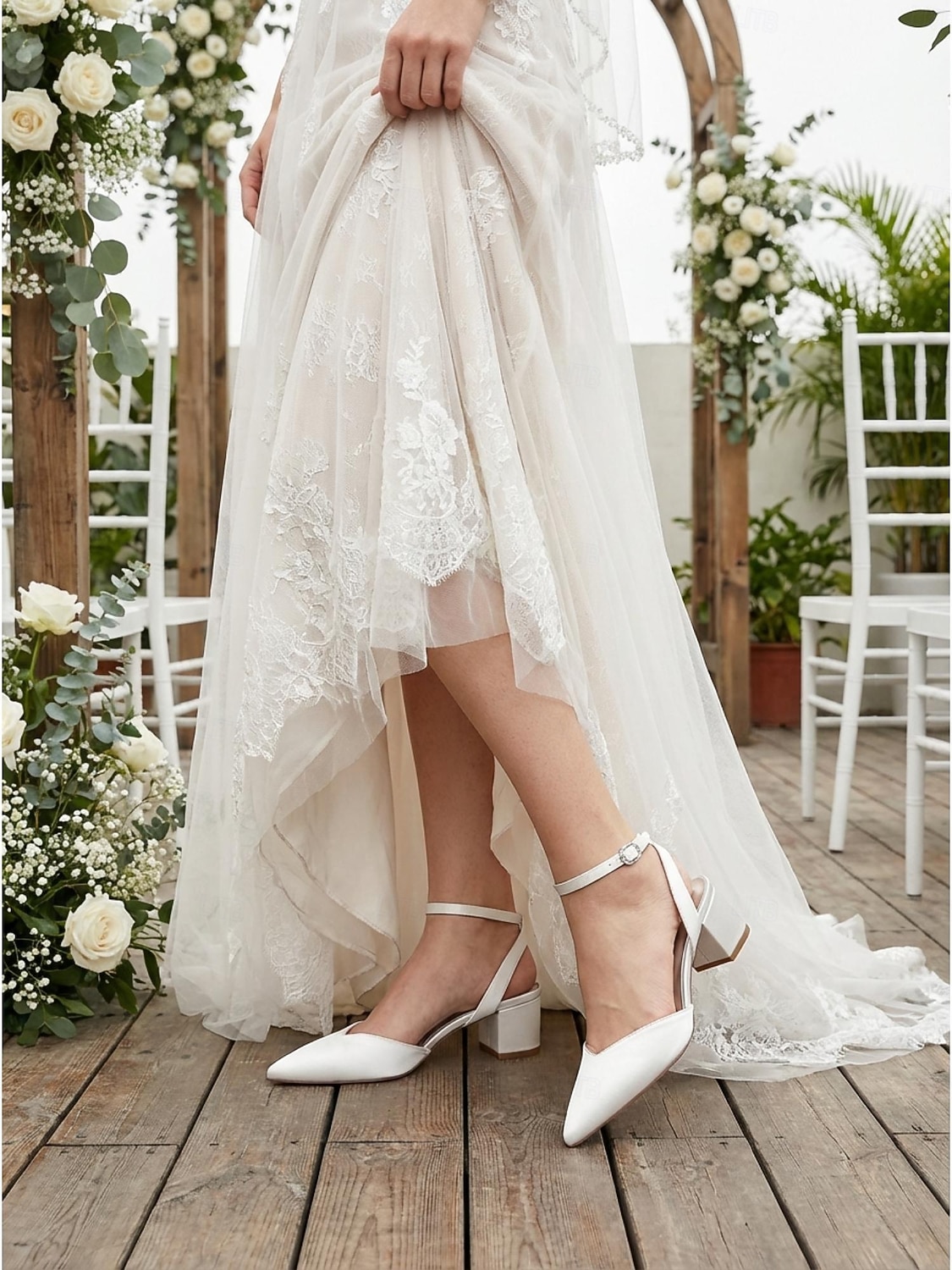 Women's Simple White Chunky Heel Sandals - Elegant Bridal Shoes for Garden Weddings 2026 - $59.99 –P2