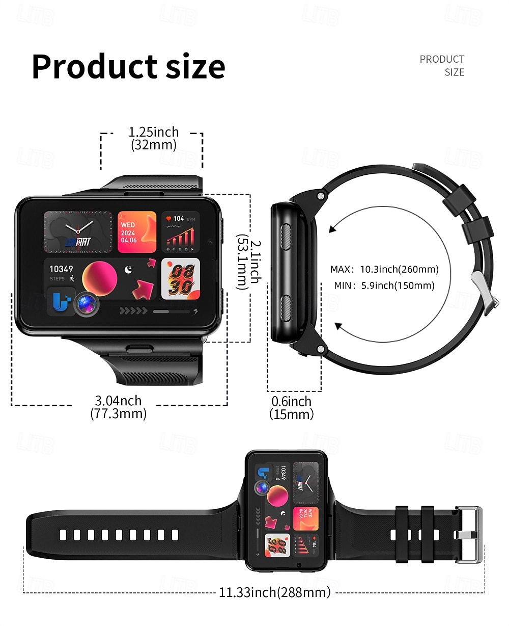 Relógio inteligente Lokmat Appllp Max de 2,88 polegadas com 4G LTE, pedômetro, calendário e câmera, compatível com dispositivos móveis, unissex, com classificação IPX-4 e caixa de 32 mm. de 2026 por $412.79 –P2