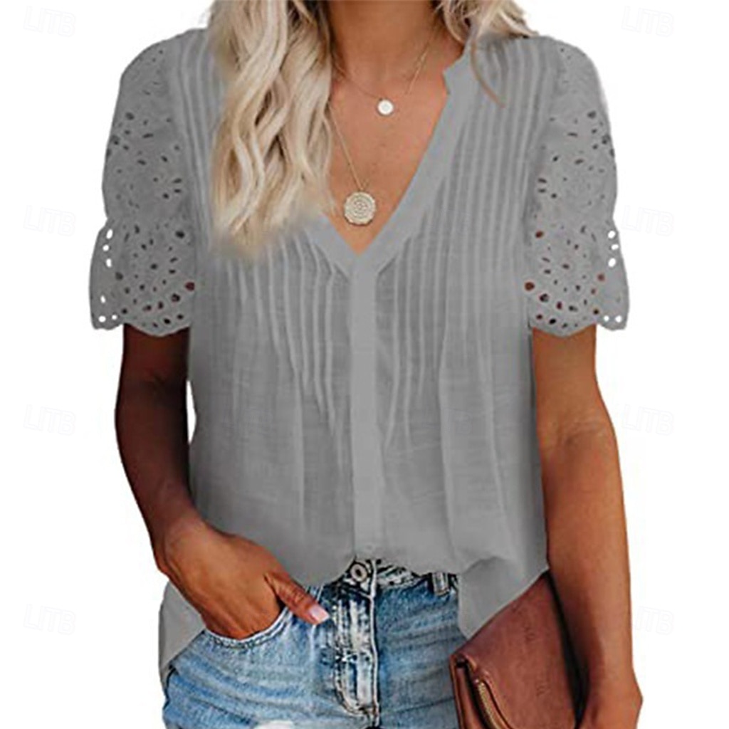 Γυναικείο T-shirt 100% βαμβακερό Μπλουζάκι Casual Κουμπωτό Μπλουζάκι Μπλούζα Ραφές Patchwork Eyelet Solid Χρώμα Διακοπών Μόδας Καθημερινά Κοντομάνικα V Λαιμόκοψη Πόλο Κανονικά Μπλούζες Καθημερινές 2026 - $29.99 –P4