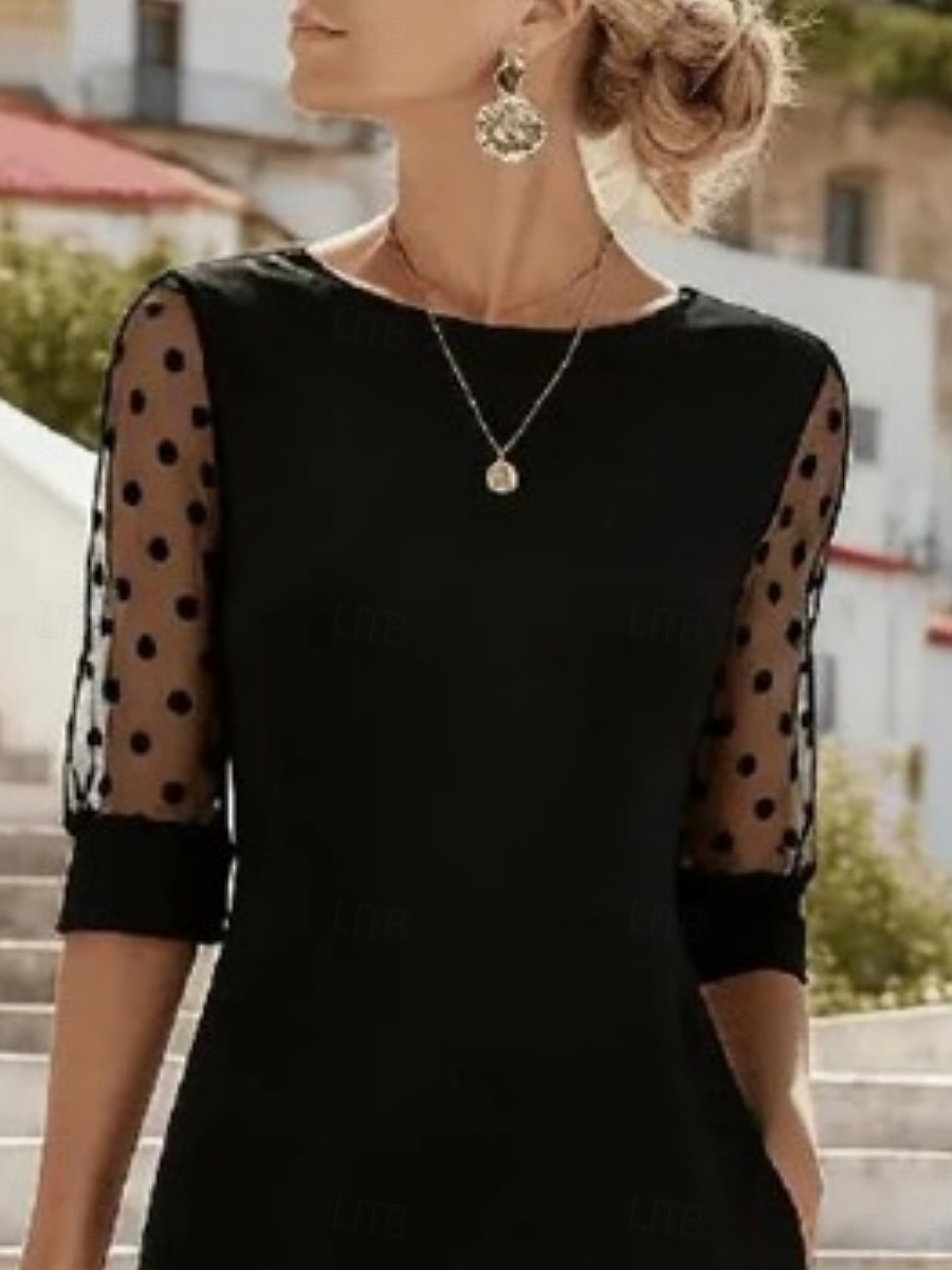 Γυναικεία Μίνι φόρεμα Φόρεμα σε γραμμή Α Φόρεμα Bodycon Καθημερινό Γραφείο Κανονικό Πουά Μισό μανίκι Στρογγυλή Ψηλή Λαιμόκοψη Μαύρο Καλοκαίρι Άνοιξη Φθινόπωρο 2026 - $28.99 –P3