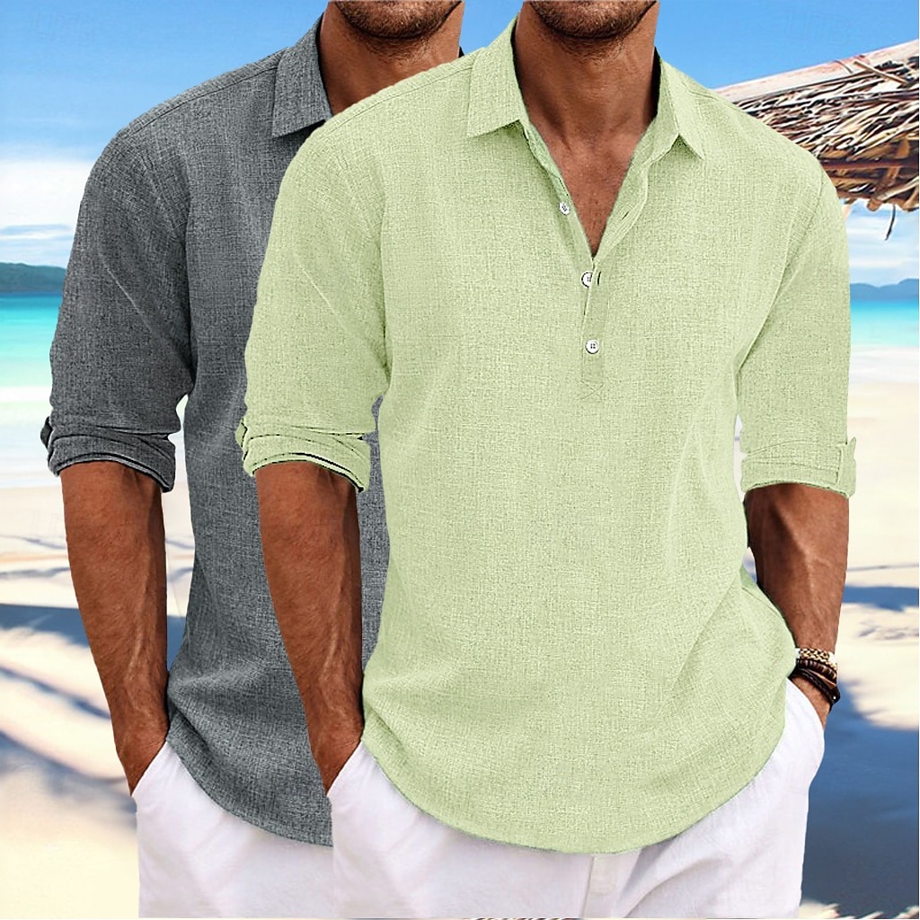 Férfi Ing Vászon ing Nyári póló Strandruházat Sima Hétköznapi Vakáció Zöld+Szürke Fehér + khaki Khaki + fekete Zöld+Khaki Hosszú ujj Térfogatcsökkenés Tavaszi nyár Nyár Ruházat 2026 - $37.99 –P10
